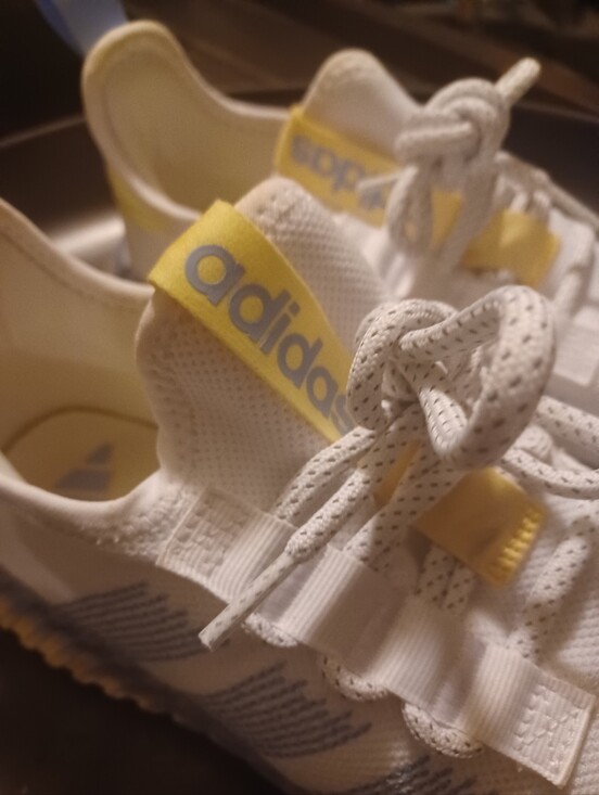 adidas Shoes - adidas Kaptir Flow White Sneakers w/ Light Blue Stripes and Yellow Gradient Sole